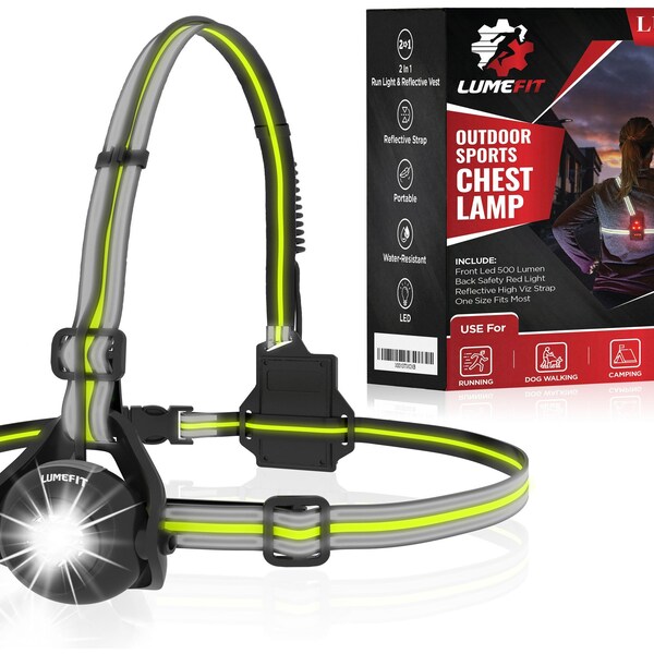 LUMEFIT Run Light Running Light pour coureurs Chest Lampe LED - Faisceau réglable à 90 degrés 500 lumens Bande réfléchissante à 360 degrés Rechargeable par USB