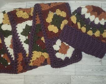 Handmade Crochet Hat and Scarf Set - Granny Square Fall Colors- CUSTOMIZATION