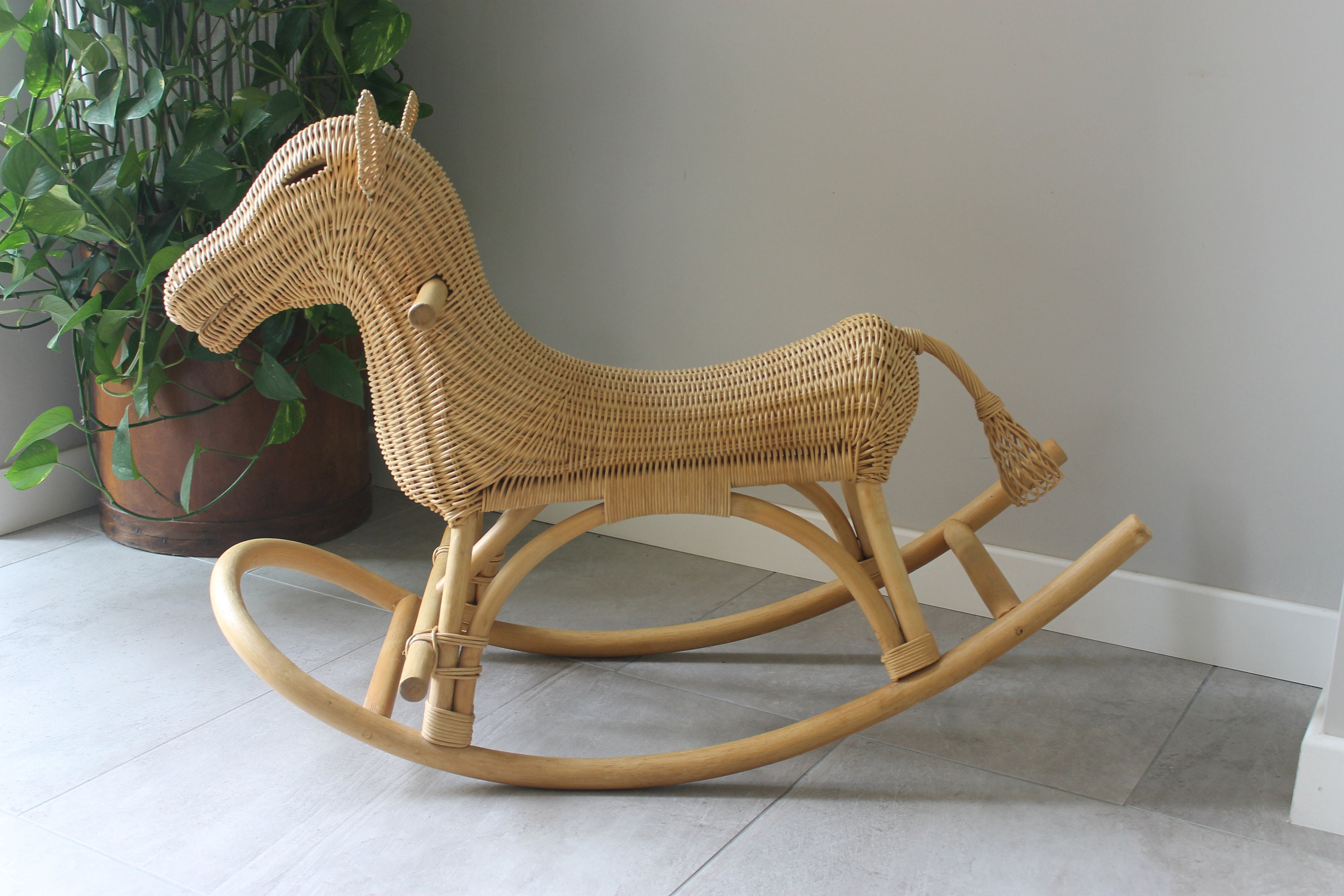 Scandi Style Wicker Rocking Horse Children s Ride On Etsy UK