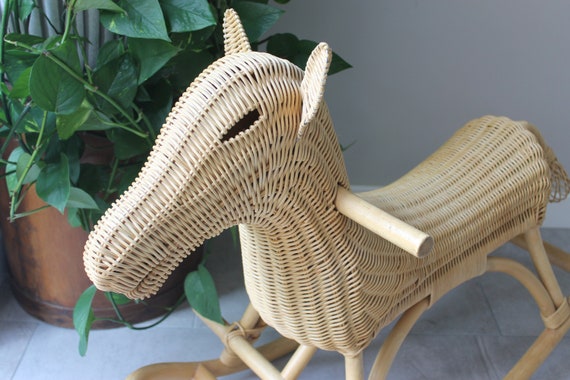 Scandi Style Wicker Rocking Horse Children s Ride On Etsy UK