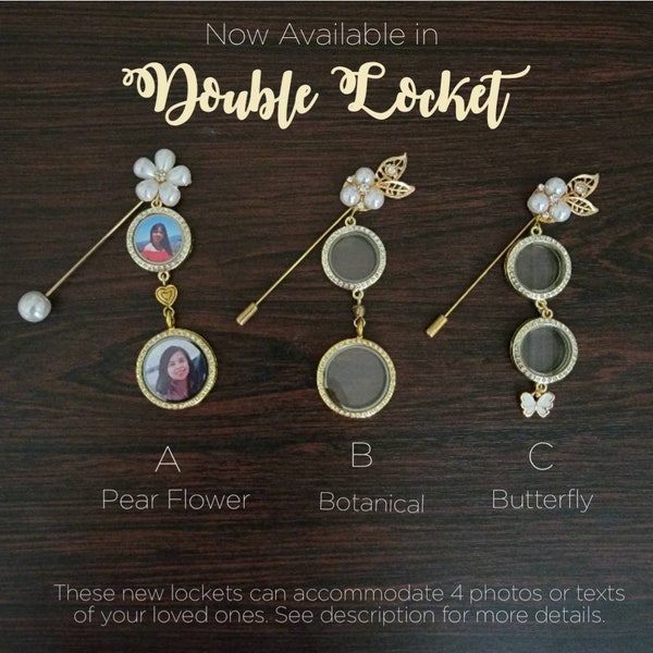 Photo Pin for Wedding Bouquet,  Customize Memorial Pin, Photo Locket Pin, Corsage, Free Photo Installation, 4 Photo Pin Gift Souvenirs, Gold