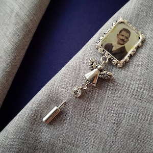 Memorial Pin for Groom, Photo Lapel Corsage for Men, Memorial Brooch Keepsake, Wedding Jewelry Charm Frame for Him, DIY or Customized Photo