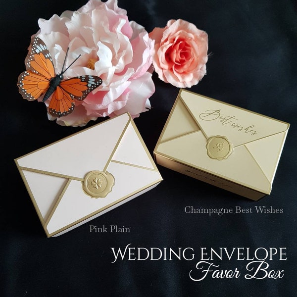 10/20boxes Envelope Letter Favor Candy Gift Boxes, Wedding or Birthday Party Favors, Pink Gold and Blue, Red, Champagne Plain  Best Wishes