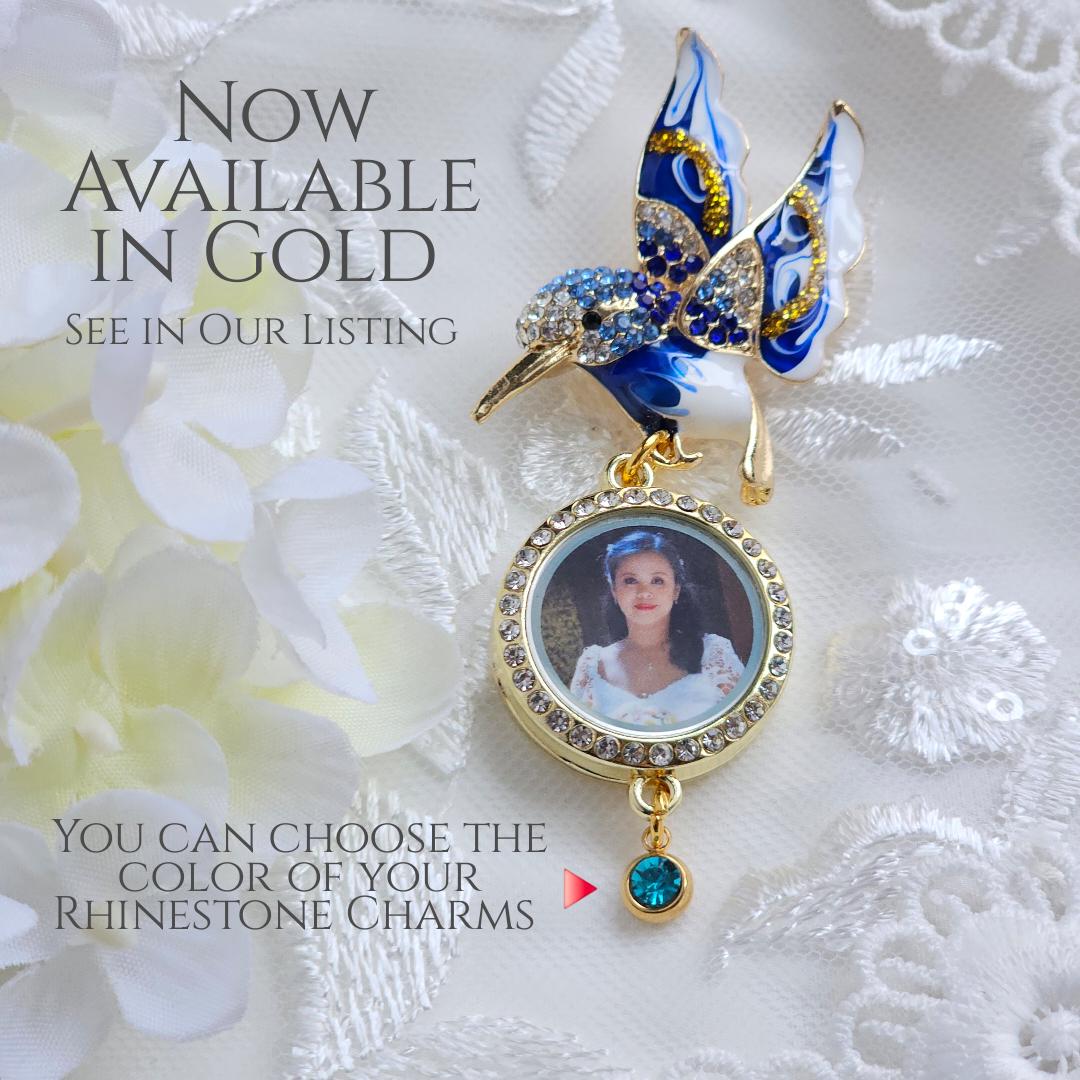 Broche de colibrí azul con medallón fotográfico de diamantes de imitación  plateados, regalo fotográfico personalizado para bodas, conmemoraciones y  graduaciones. - Etsy México, image size:1080x1080