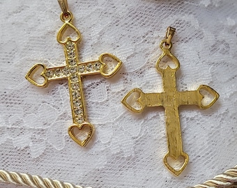 Mark Big Rhinestone Cross Pendant, 2 x 1 inches, Gold Silver Plated with Rhinestones, Fashion Big Necklace Cross with 24 inches Chain option