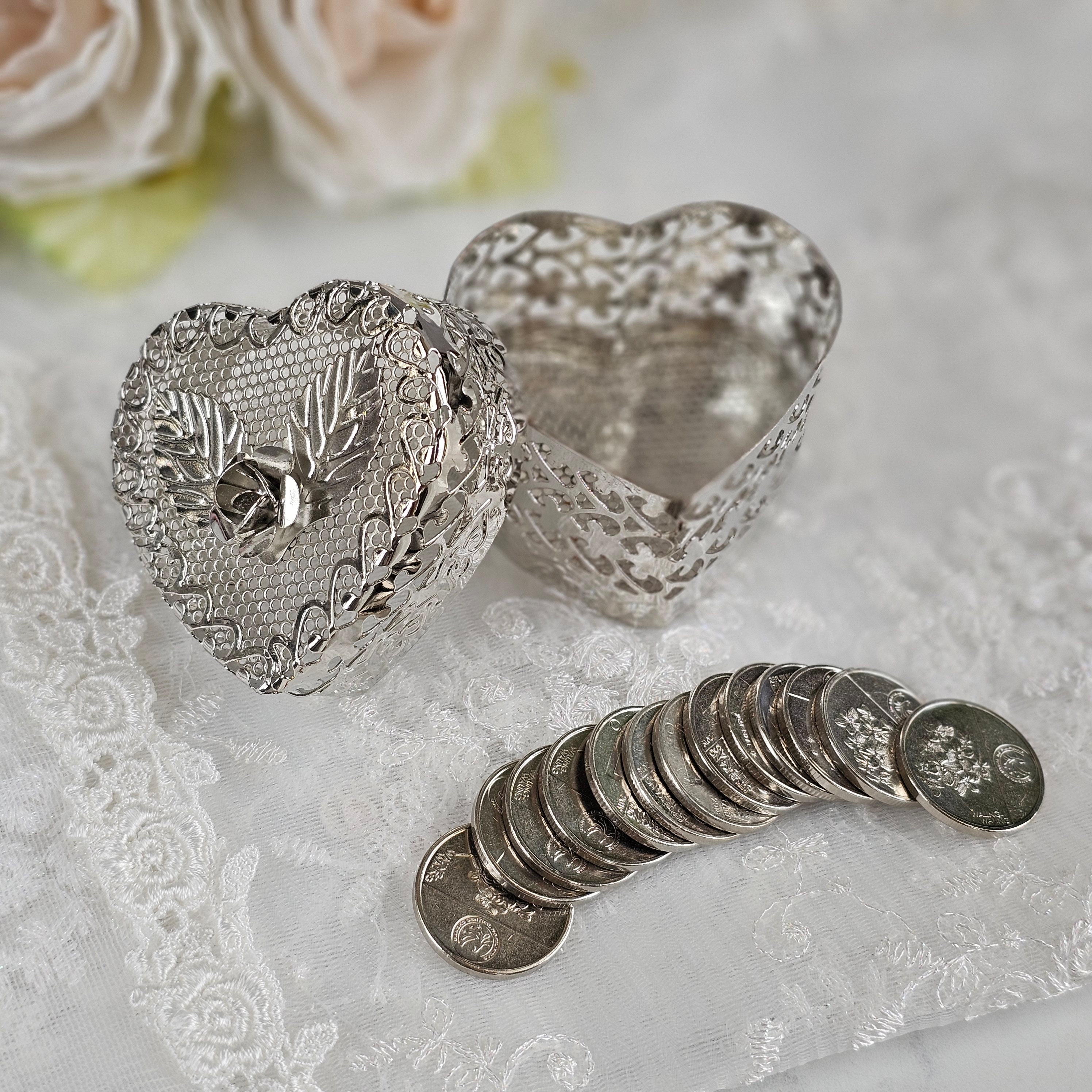 Silver Heart and Rose Metal Arras Arrhae Unity Coins Wedding Coins for Filipino - Hispanic  Ceremony with 13pcs Wedding Coins New