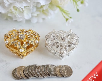 Gold Heart Metal Arras Arrhae Unity Coins,  Wedding Coins for Filipino - Hispanic  Ceremony with 13 Original Philippine Coins New