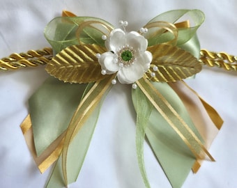 Gold & Sage Green Floral Wedding Unity Cord Lasso Yugal for Filipino and Hispanic Catholic Wedding Ceremony