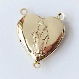 Marian Connector Locket 3 Loop Rosary Connector 18K Gold Plated Our Lady of Grace Fatima Mama Mary Rosary Link