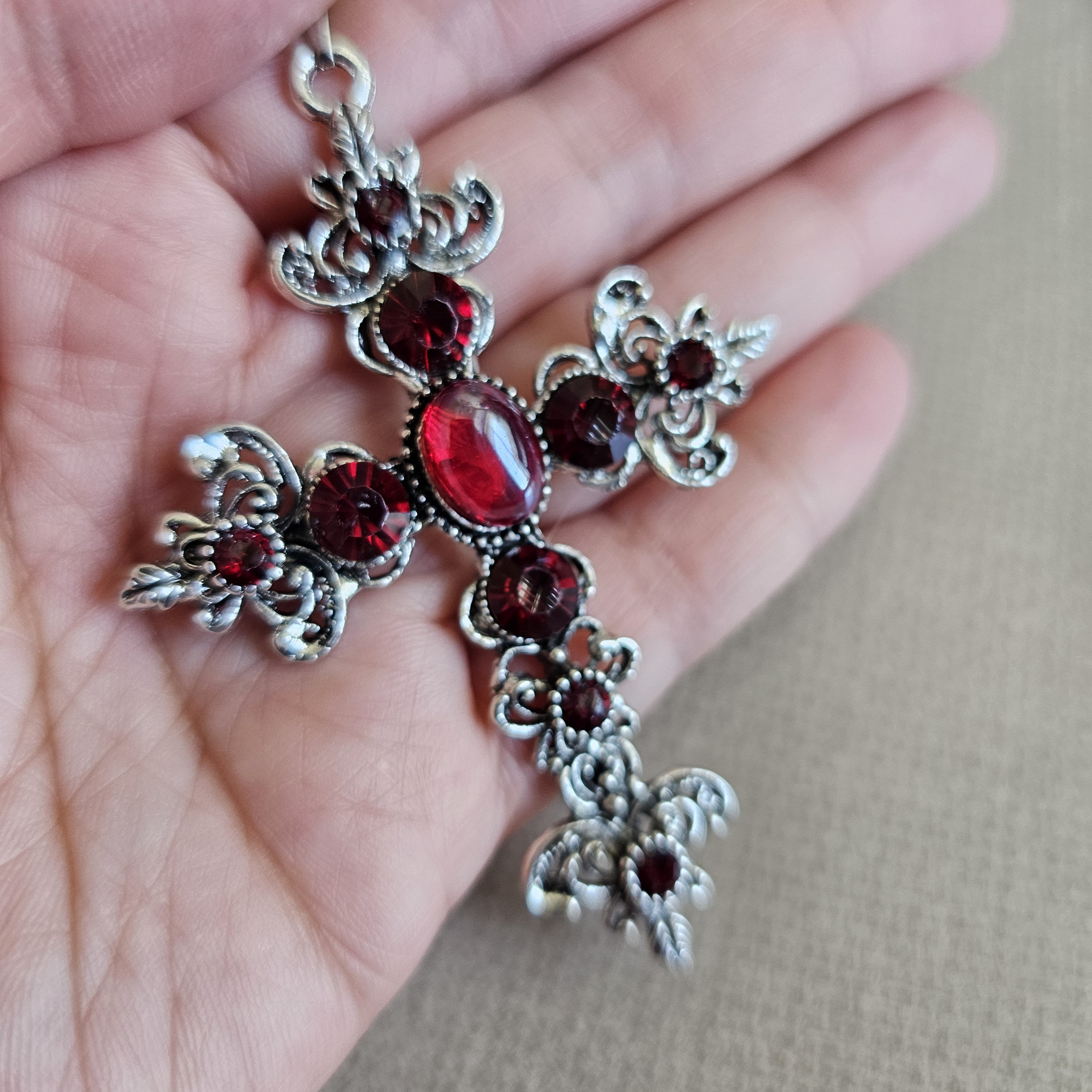 Latin For Ruby Ruby Big Latin Antique Silver Cross Pendant With Ruby Colored ...