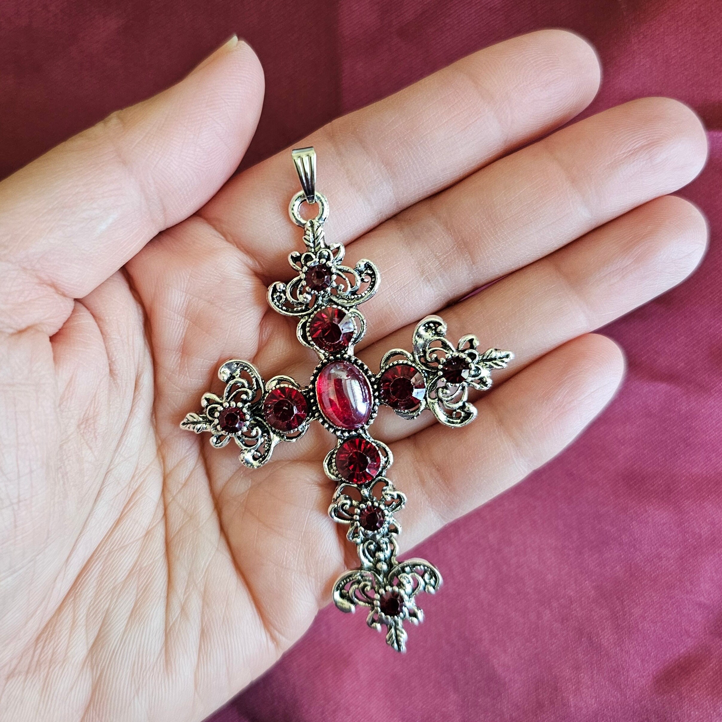 Latin For Ruby Ruby Big Latin Antique Silver Cross Pendant With Ruby Colored ...