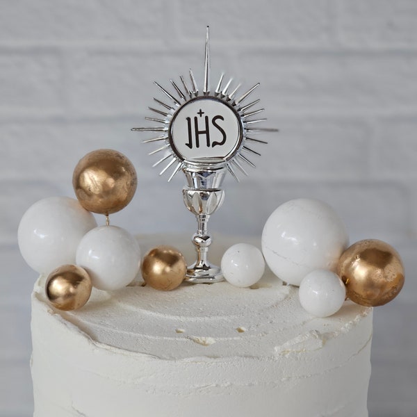 Big Silver Chalice Cake Topper 5" for First Communion, Baptism, Religious Birthdays, Holy Sacrament Host Topper