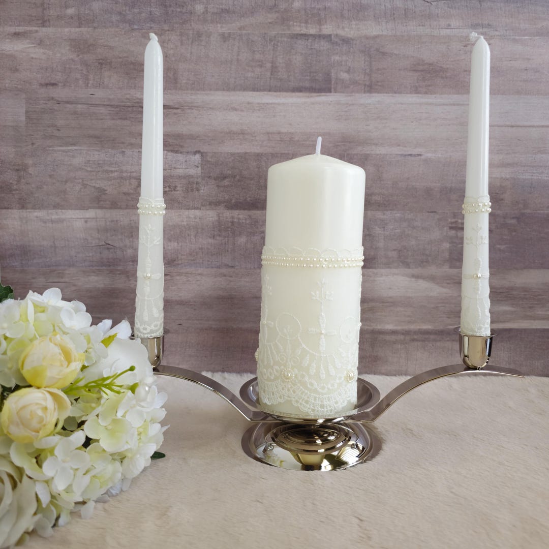 Wedding Unity Candles With Silver Candle Holder Set, 1pc 6 Inches ...