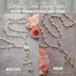 Catholic Pearl Wedding Unity Cord Rosary - Like Lasso Cord with White Rose Centerpiece for Unity Veil and Cord Ceremony image 7