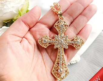 KONPJE Collar De Cruz Gruesa Para Mujer, Collar Con Colgante De Cruz Gruesa De Oro/plata, Collar De Cruz Martillada Gruesa Con Forma De Cruz, Acero Aleado, No Es Una Piedra Preciosa
