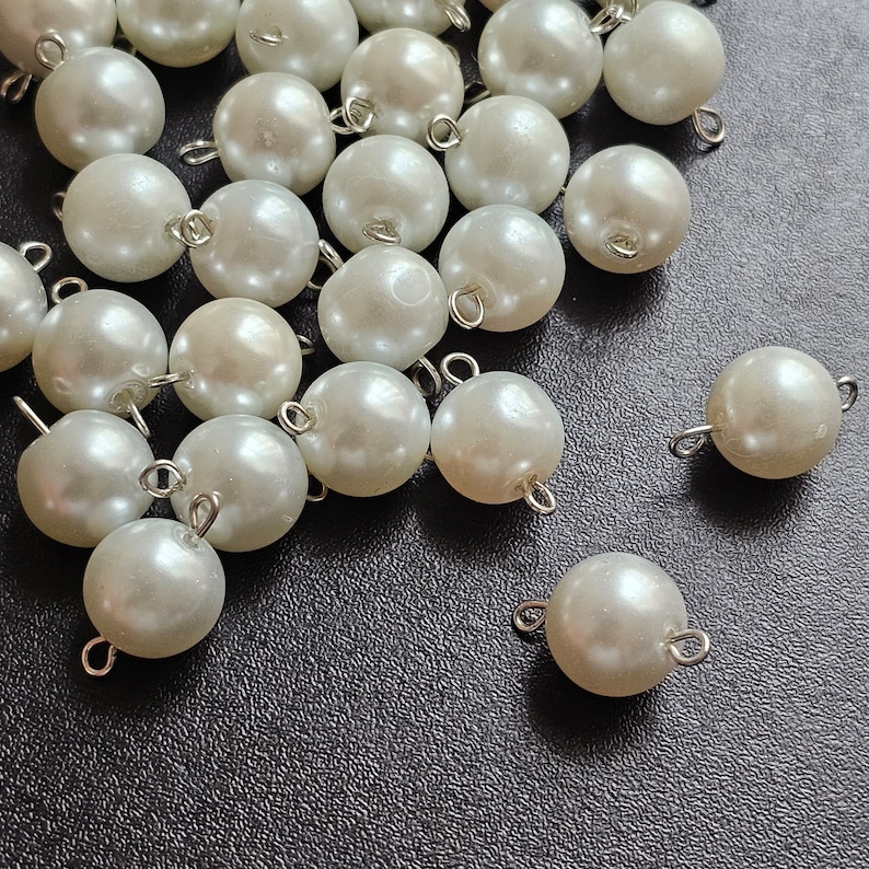 50pcs White Immitation Pearl 12mm With Silver Loop Connector for Rosary ...