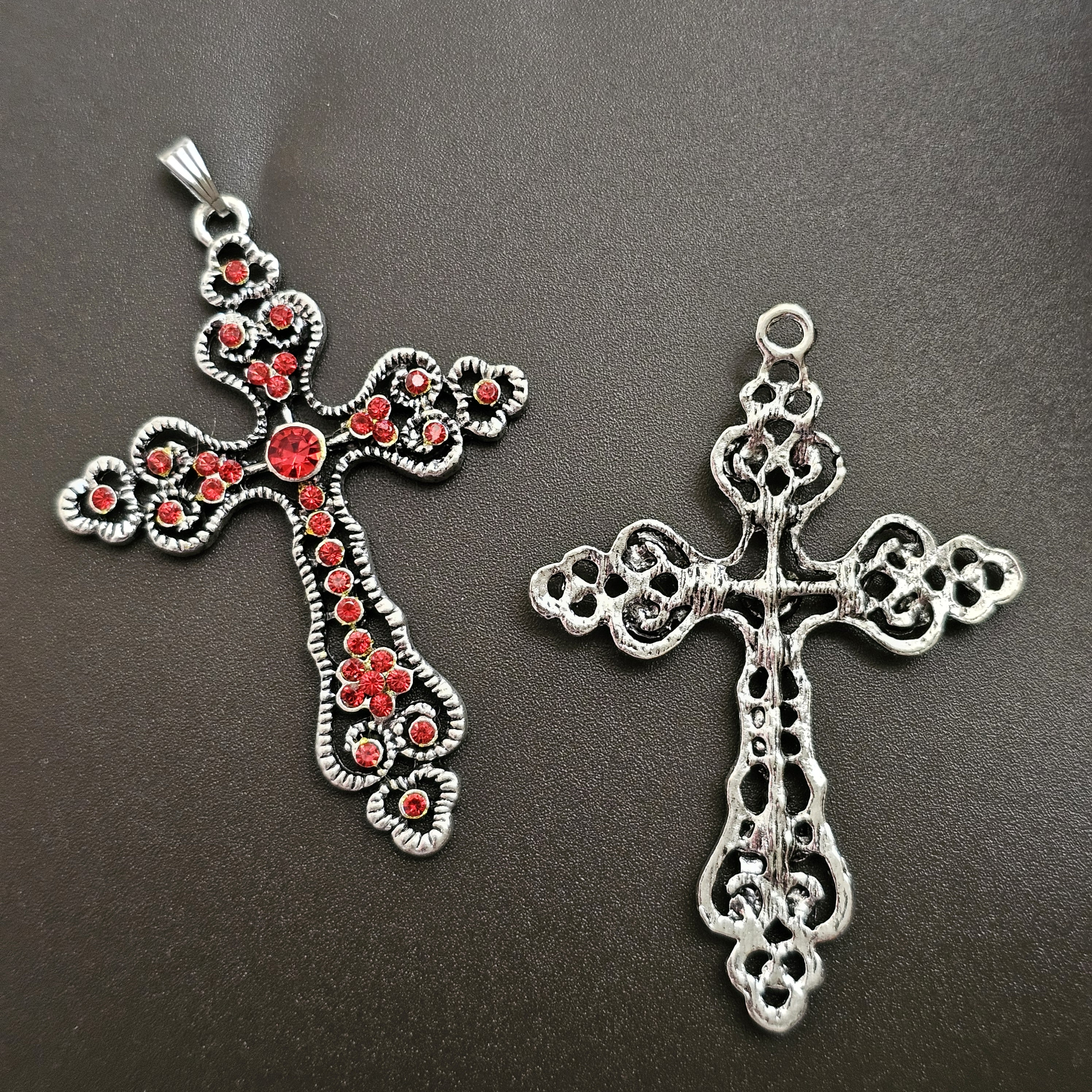 Nancy Antique Gothic Latin Cross With Red Rhinestone for Pendant