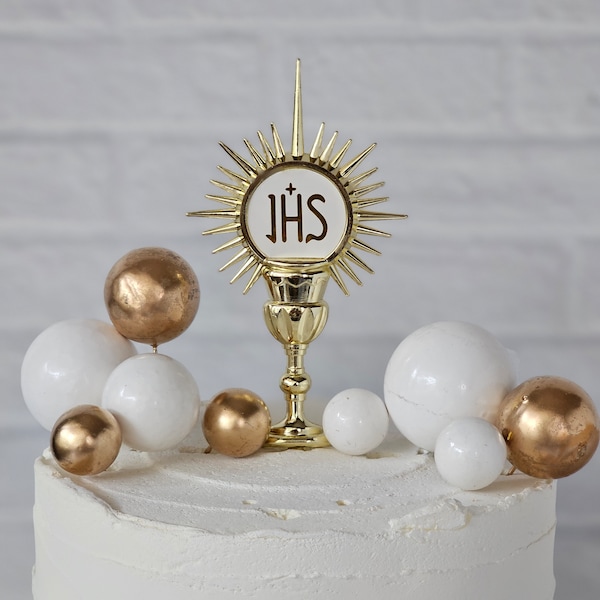 Big Gold Chalice Cake Topper 5" for First Communion, Baptism, Religious Birthdays, Holy Sacrament Topper