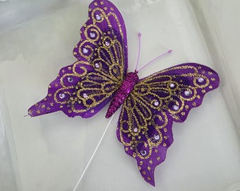 Violet Monarch Butterfly with Glitters 4" for Wedding Centerpiece DIY Home Decor Accessories Costume Accent Ornaments Head Dress,