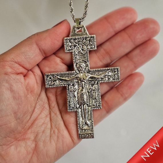 Saint Damian San Damiano Assisi Big Silver Pendant Cross Catholic