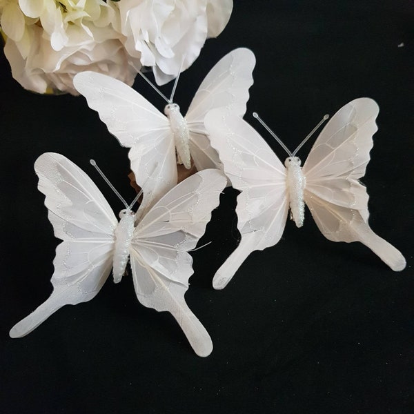 1/6/12pcs White Monarch Butterfly 5-1/4inch- Wedding Centerpiece DIY Home Decor Clip-on Accessories Costume  Accents Christmas Ornaments