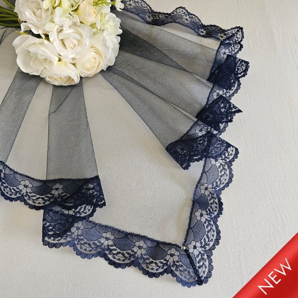 Navy Blue Shimmer Tulle Unity Veil for Filipino and Hispanic Catholic Wedding Ceremony, 58x32 inches