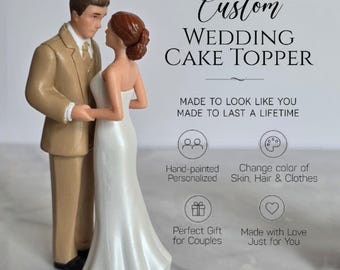 Custom Bride and Groom Wedding Cake Topper – Personalized Skin, Hair, Clothes Color