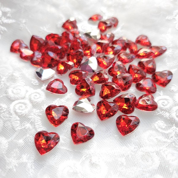 20/50/100pcs Red Acrylic Rhinestone  Cabuchon Pointed Back & Faceted, Heart, Red, 14x14x4.5mm for Valentine's Day Crafts Decor Gifts