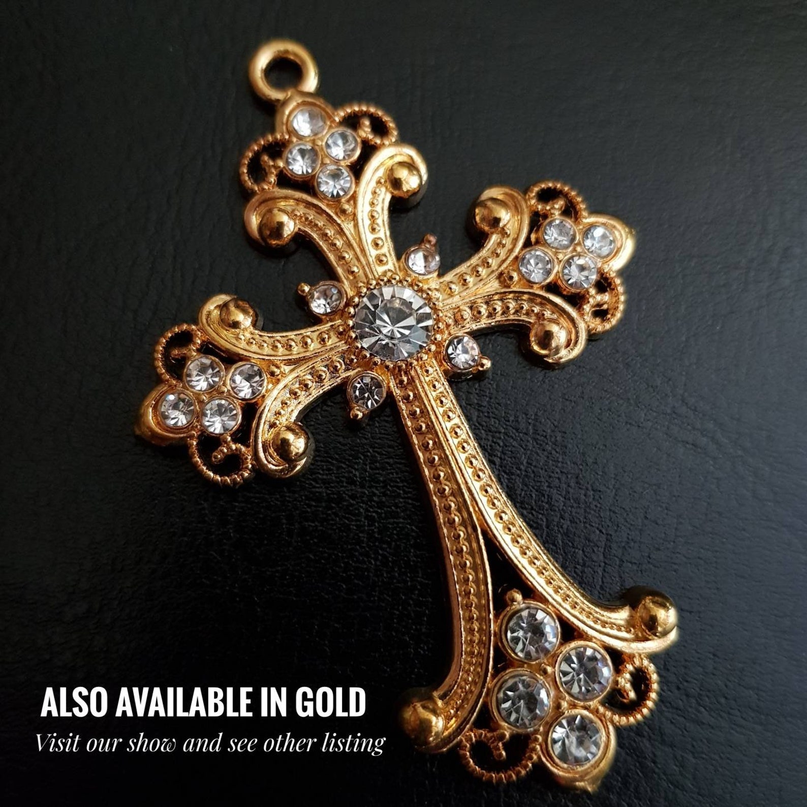 Tithe Cross Timothy - Big Antique Silver Cross With Rhinestones Ornate Pendant ...