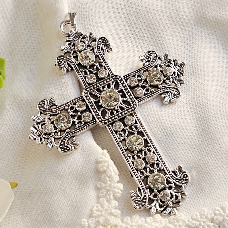 Giovanni Big Silver Antique Cross With Rhinestones for Pendant ...