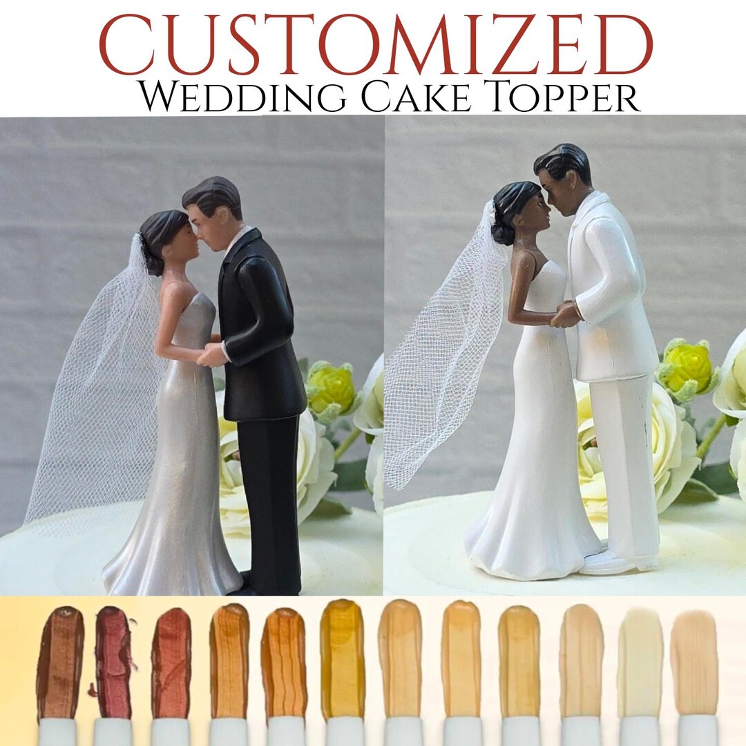Custom Bride and Groom Wedding Cake Topper – Personalized Skin, Hair ...