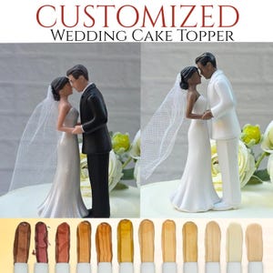 Custom Bride and Groom Wedding Cake Topper – Personalized Skin, Hair, Clothes Color