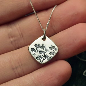 Handmade sprig pendant in sterling silver | diamond necklace | floral design | stamped gifts | 925 | oxidised black | 15mm | birthday | UK