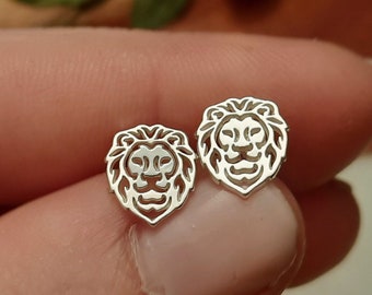 Lion face sterling silver stud earrings | geometric | lion earrings | pierced out lion face | sterling silver animal | Christmas gifts