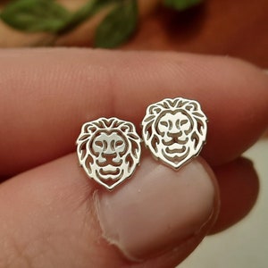 Lion face sterling silver stud earrings | geometric | lion earrings | pierced out lion face | sterling silver animal | Christmas gifts