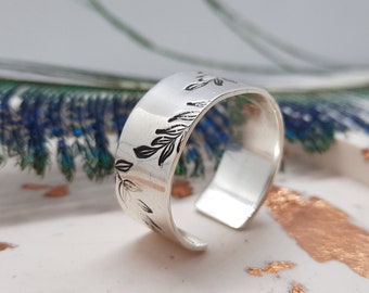 Anello in argento sterling fatto a mano con foglia / Fascia regolabile