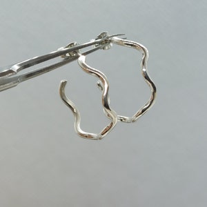 Handmade wave hoop earrings in sterling silver | recycled silver | half hoop | stud hoop earrings | wiggle | earring gifts | elegant | UK