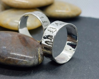 Handmade Recycled Sterling Silver Forest Ring | Unisex 8mm Band