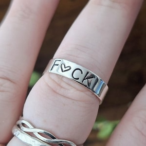 F#ck / swear word rings in solid sterling silver | rude jewellery | 18+ jewellery | band rings | UK handmade | alternative