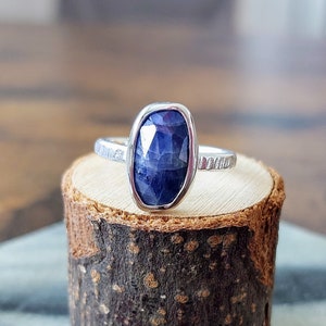 Free form Sapphire gemstone ring in 100% recycled sterling silver | blue gemstone | one off ring | engagement ring | September birthstone