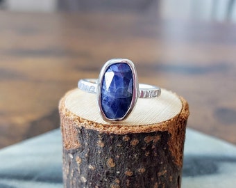 Free form Sapphire gemstone ring in 100% recycled sterling silver | blue gemstone | one off ring | engagement ring | September birthstone