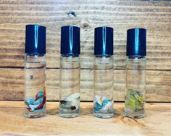 Crystal Infused  Oil Roller | Peppermint Oil | Lavender Oil | Tea Tree Oil l Holistic l Crystal l Gemstone l Chakra l Healing l Tranquility