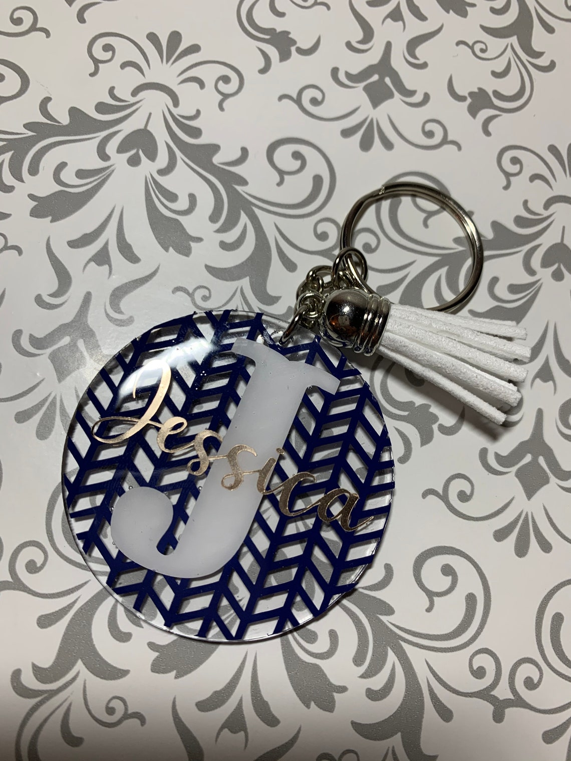 Llavero Personalizado De Tela Con Monograma - Tejido De Algodón Y Metal, Hecho A Mano En EE. UU.
