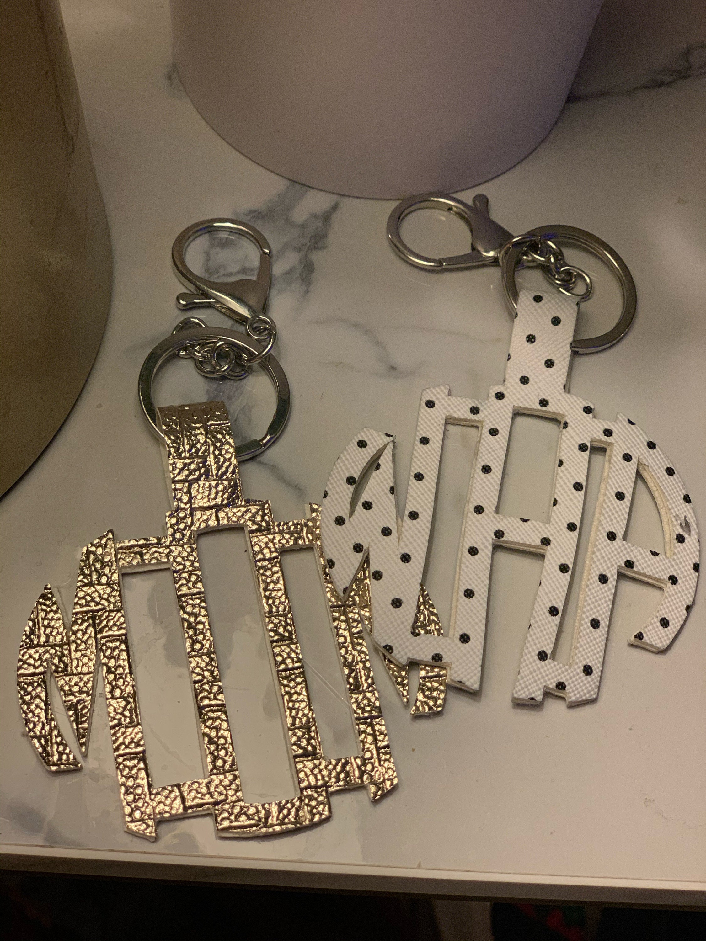 Monogram Keychain Faux Leather Keychain Customizable Etsy