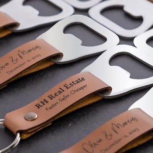 Personalized Engraved Bottle Opener Keychain, Custom Leather Keychain, Groomsmen Gift, Bridal Party Favor, Best Man Gift, Wedding Favor image 4