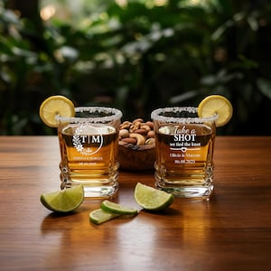 Personalized Wedding Shot Glasses 2oz, Engraved Bridal Party Favors, Groomsmen Gift, Bachelorette, Bridesmaid, Custom Couple Keepsake Gift
