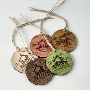 Personalized Nativity Wooden Ornament: Custom Church Christmas Favor