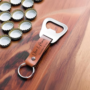 Personalized Bottle Opener Keychains | Adult Party Favors in Bulk | 40th 50th Birthday Favors for Men | Custom Engraved Bottle Openers