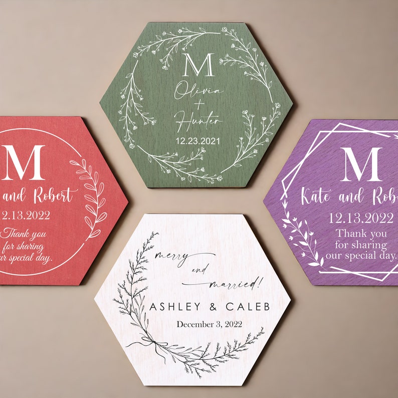 Wood Wedding favor, Floral wedding Coasters, Custom Wedding favors, Rustic Wedding favors Wooden Coaster Set for Guest Personalized coasters