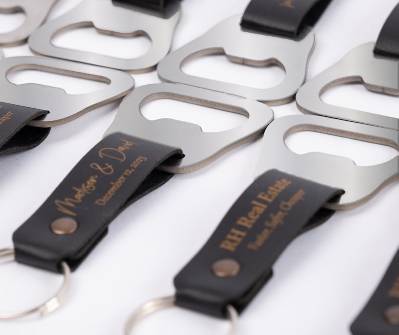 Personalized Engraved Bottle Opener Keychain, Custom Leather Keychain, Groomsmen Gift, Bridal Party Favor, Best Man Gift, Wedding Favor image 9